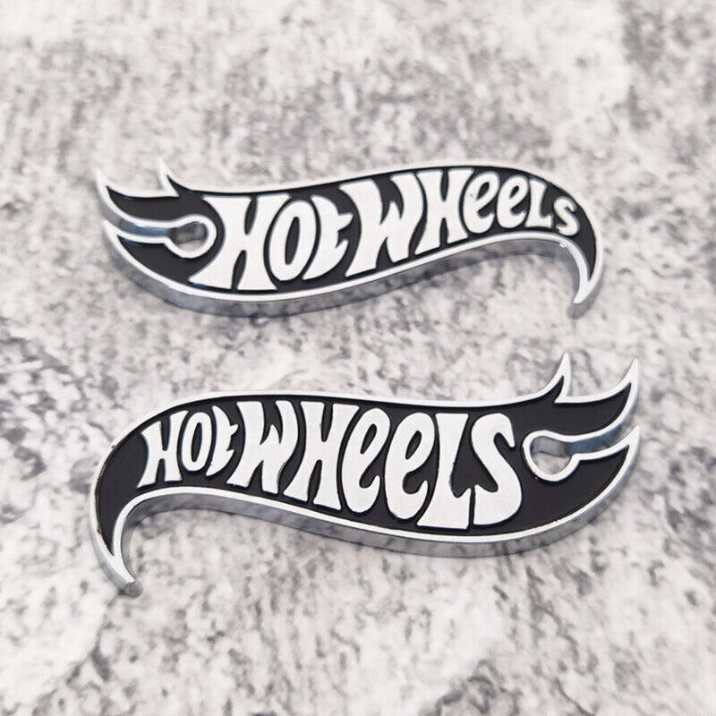 2pcs Hot Wheels Edition Deck Side Fender Lid Emblems Badge Hotwheels 3D chrome