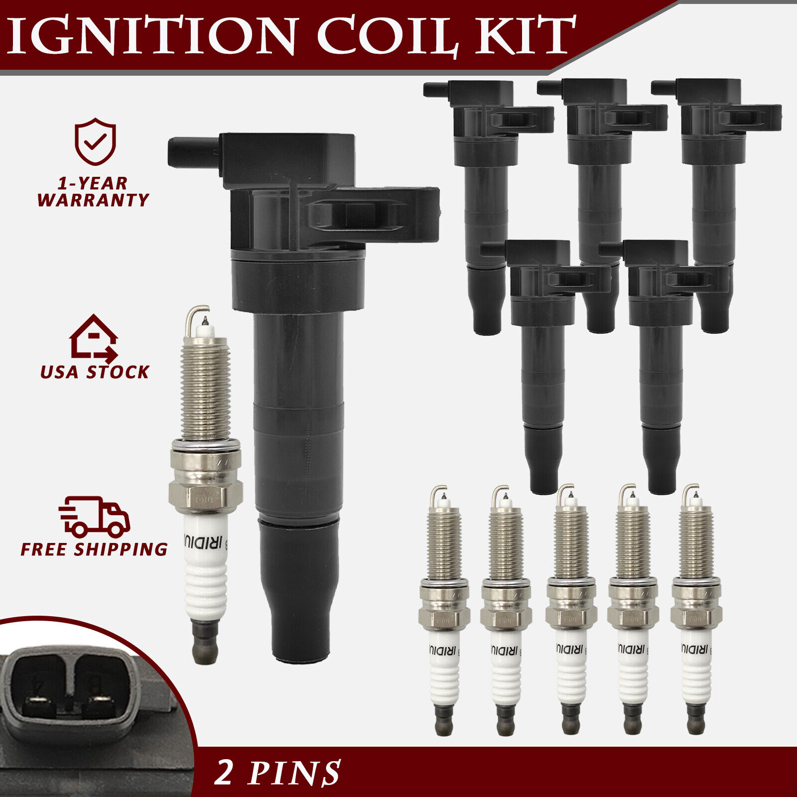 6x Ignition Coil & 6x Spark Plug for Hyundai Azera Santa Fe 3.3L