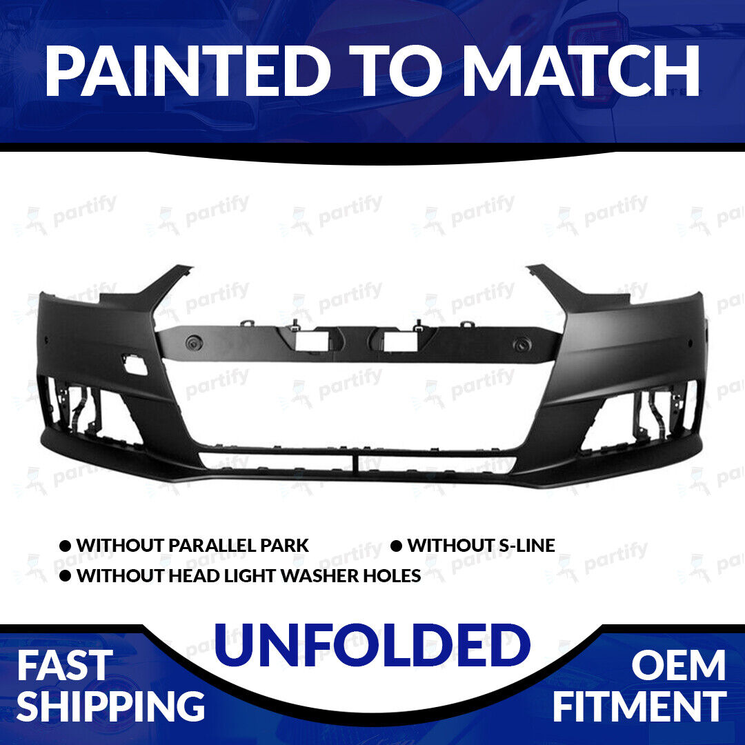 NEW Painted 2017-2019 Audi A4 Unfolded Front Bumper W/ Snsr W/O HL Washer Holes