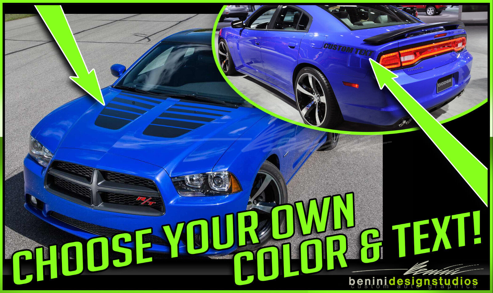 Hood Blackout Quarter Graphics Decals 2 - FITS 2014 & up Dodge Charger Daytona