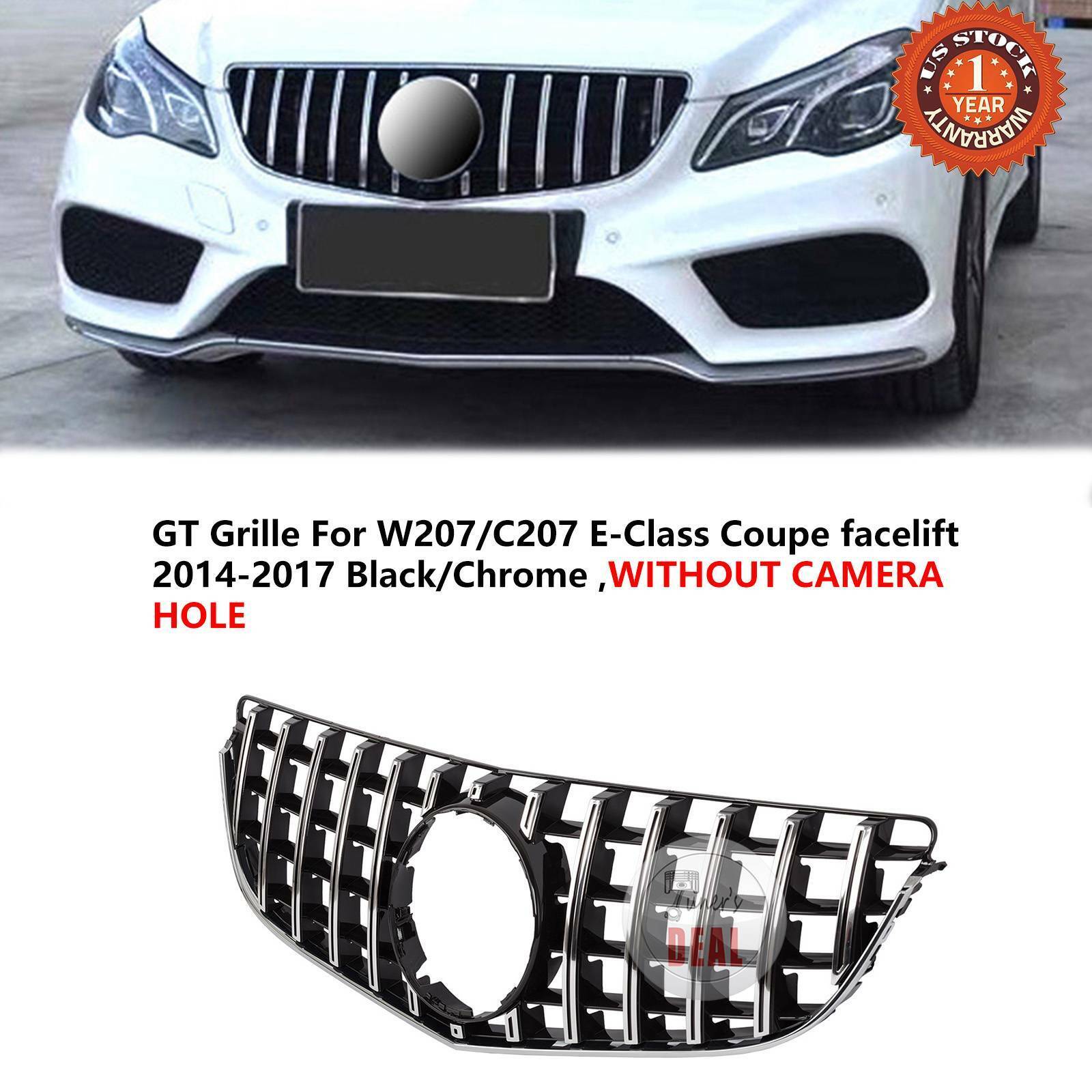 GT GRILLE for 2014-2017 Mercedes-Benz C207 W207 E-CLASS Coupe Chrome/Black
