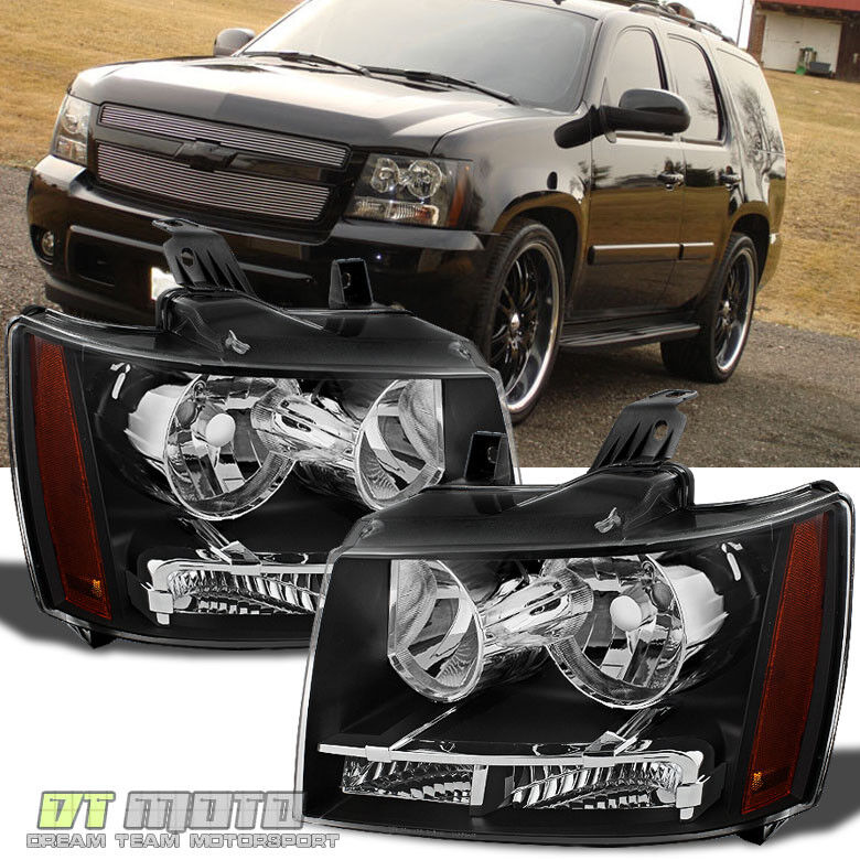 Black 2007-2014 Chevy Suburban Tahoe Avalanche Headlights Aftermarket Left+Right