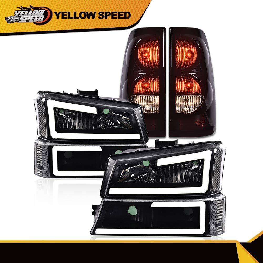 FIT FOR 03-07 SILVERADO LED DRL HEADLIGHTS BLACK/CLEAR + TAIL LIGHTS