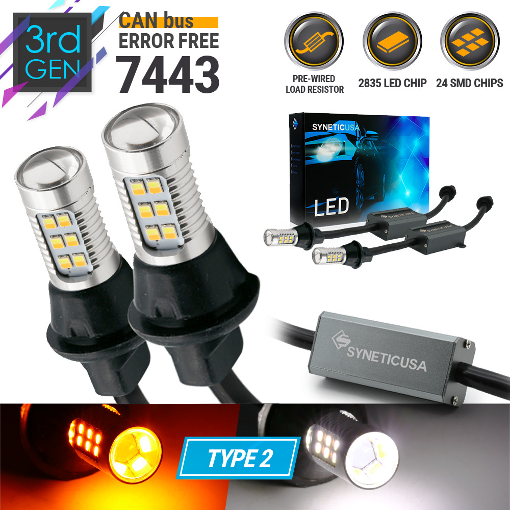 Error Free White/Amber 7443 LED Type2 Switchback Turn Signal Parking Light Bulbs