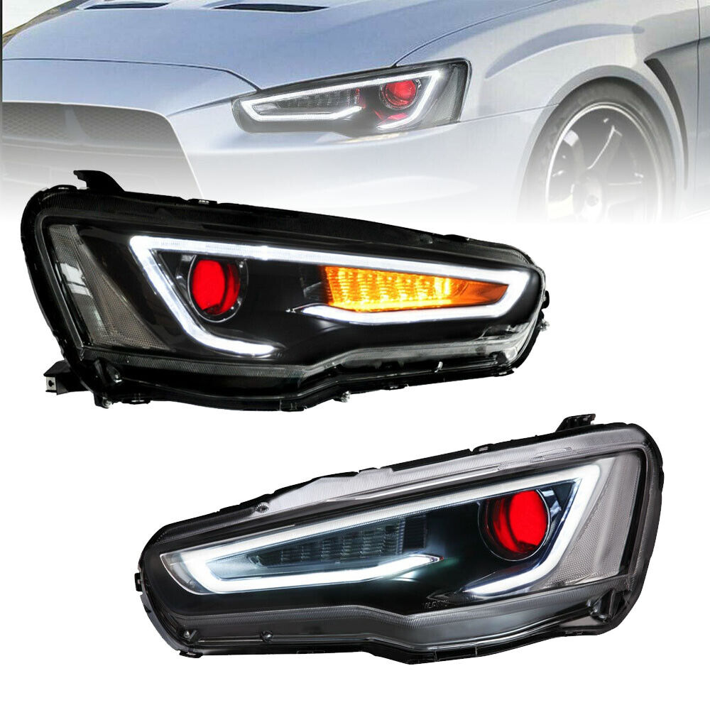 Dual Beam Devil Eyes Halo Projector Headlights For 08-17 Mitsubishi Lancer EVO X