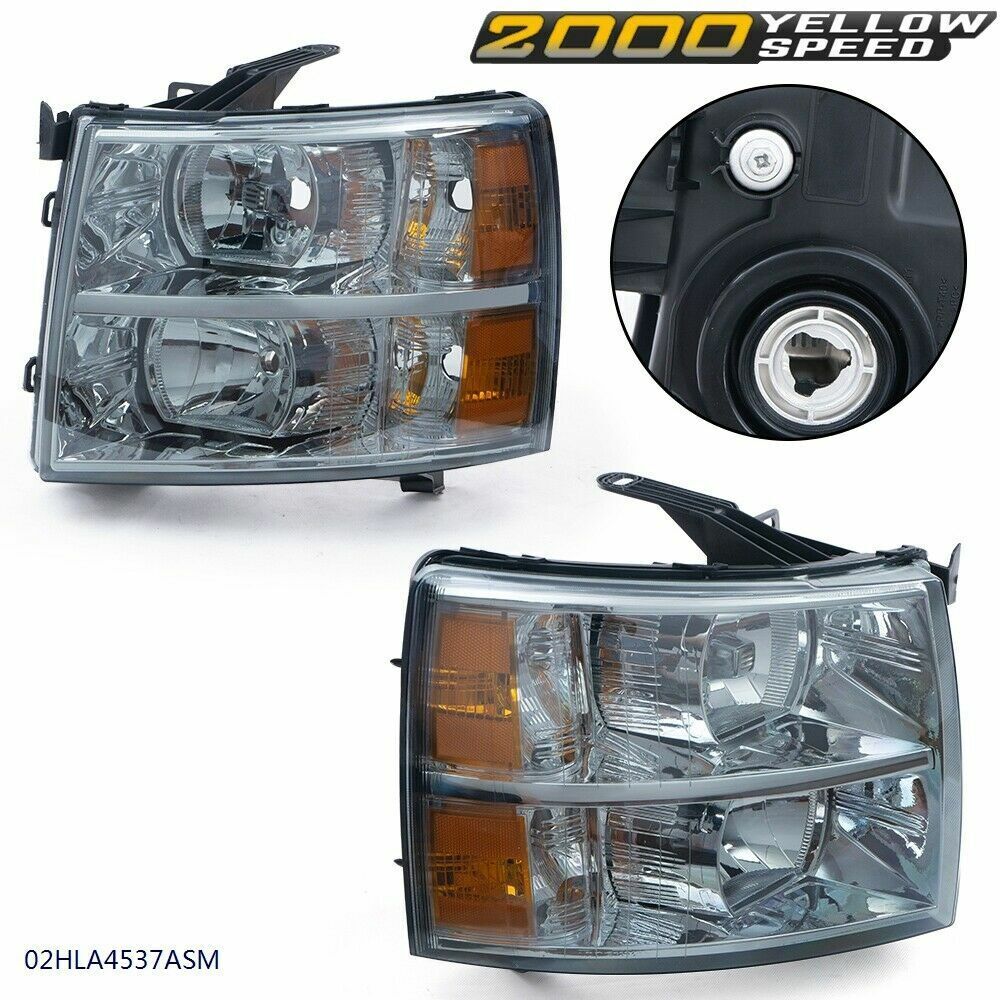 Fit For 07-13 Chevy Silverado 1500 2500HD Black Smoke Headlights Left & Right