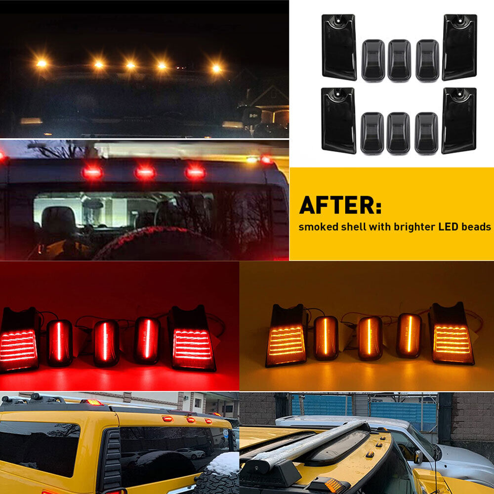 10x Red+Amber Combo LED Cab Roof Top Marker Light For Hummer H2 H2 SUT 2003-2009