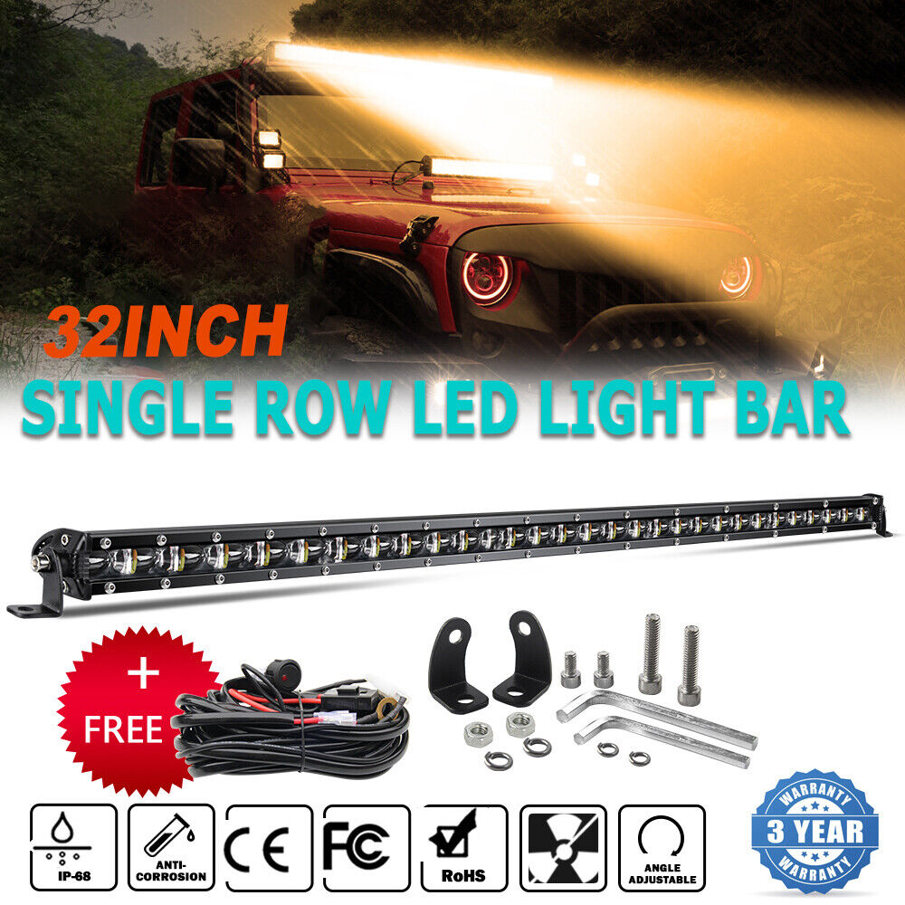 Amber Strobe 32inch LED Light Bar Spot Flood Combo Offroad Truck 4WD 32\