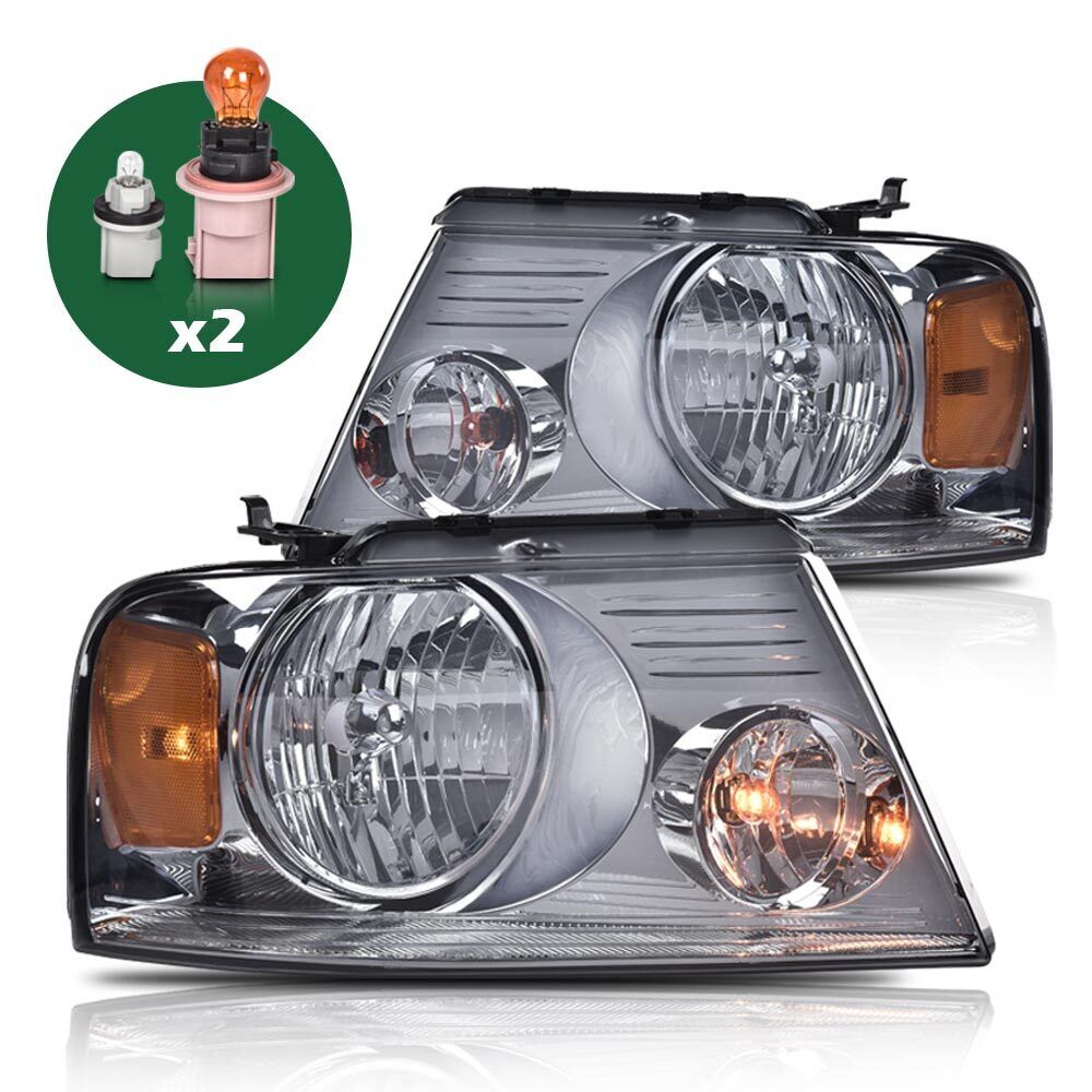 Headlights Fit For 2004-2008 Ford F-150 F150 Pickup Smoke Lens Amber Corner Pair