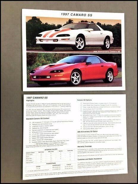 1997 Chevrolet Camaro 30th Anniversary SS Original Car Sales Brochure Card