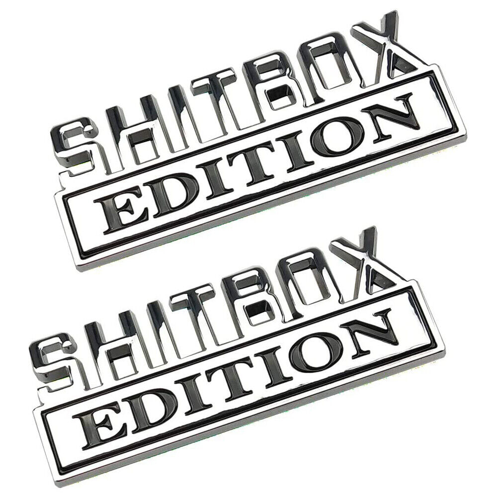 2X 3D SHITBOX EDITION Emblem Decal Badge Stickers Silver For GM GMC Chevy Truck