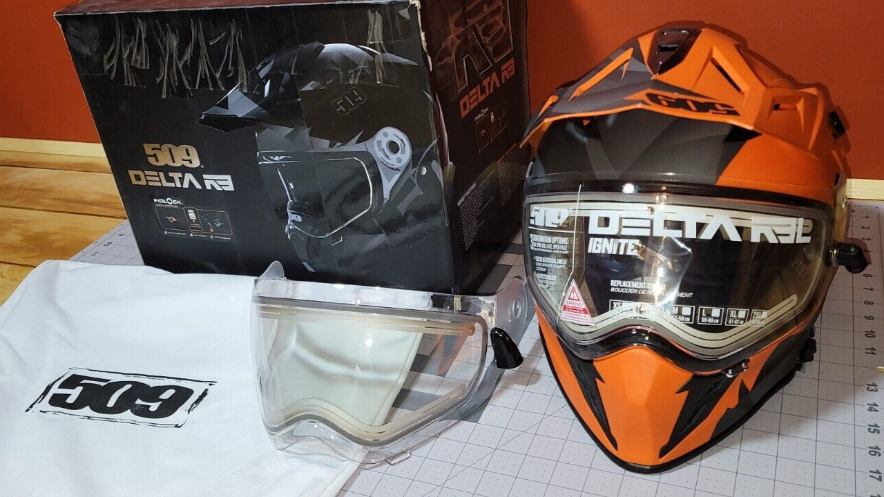 509 Delta R3 Snowmobile Helmet Orange/Black Large Additional Shield/visor