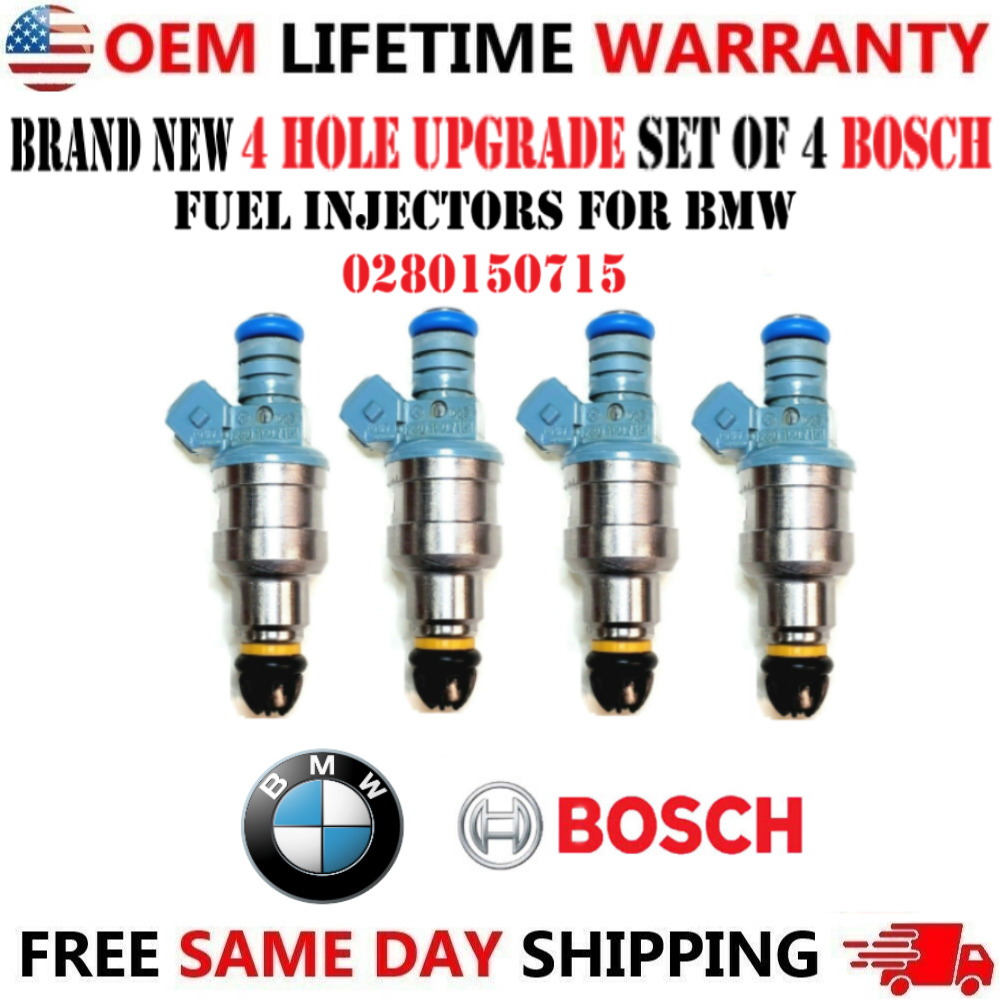 4 pcs NEW BOSCH 4 Hole Upgrade Fuel Injectors for 1995, 1996, 97 BMW 850ci 5.4L
