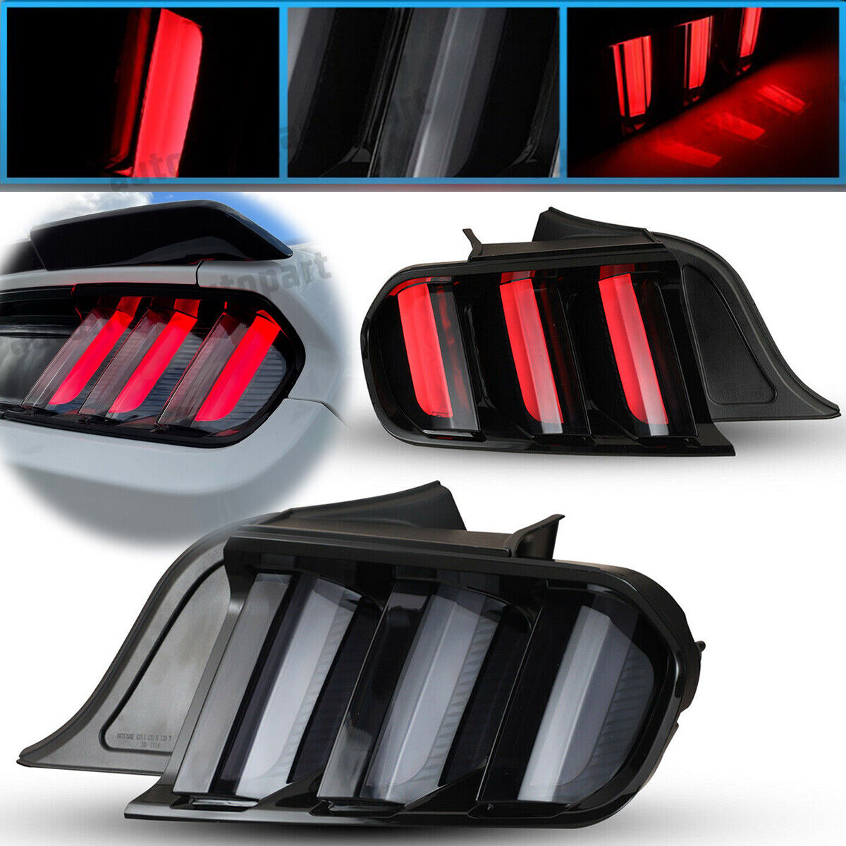 For 2015-2023 Ford Mustang Euro Clear LED Sequential Tail Lights Brake Lamps