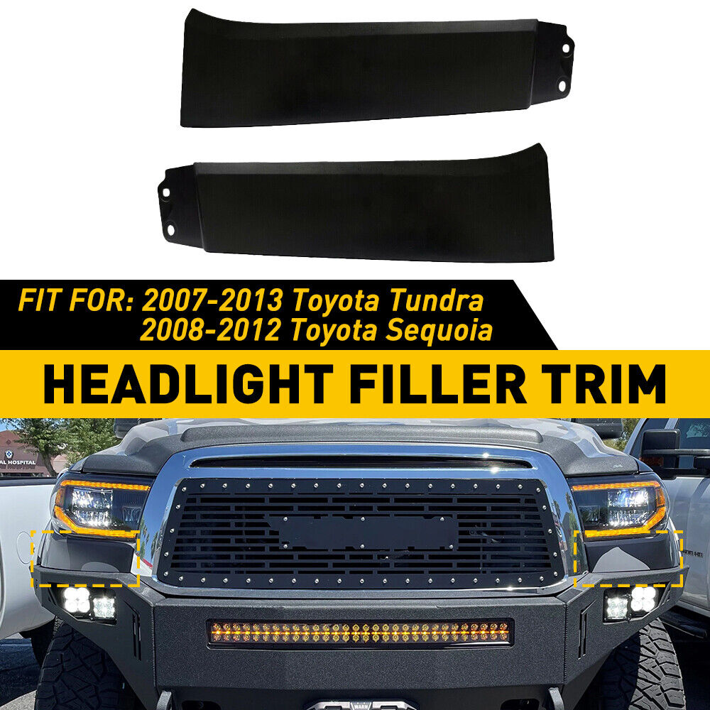 2X Front Bumper Grille Headlight Filler Trim Fits For 2008-2012 Toyota Sequoia