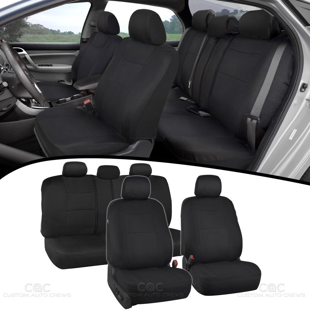 Full Set Sporty Fabric Car Seat Covers w/ Split Bench Option 5 Headrests
