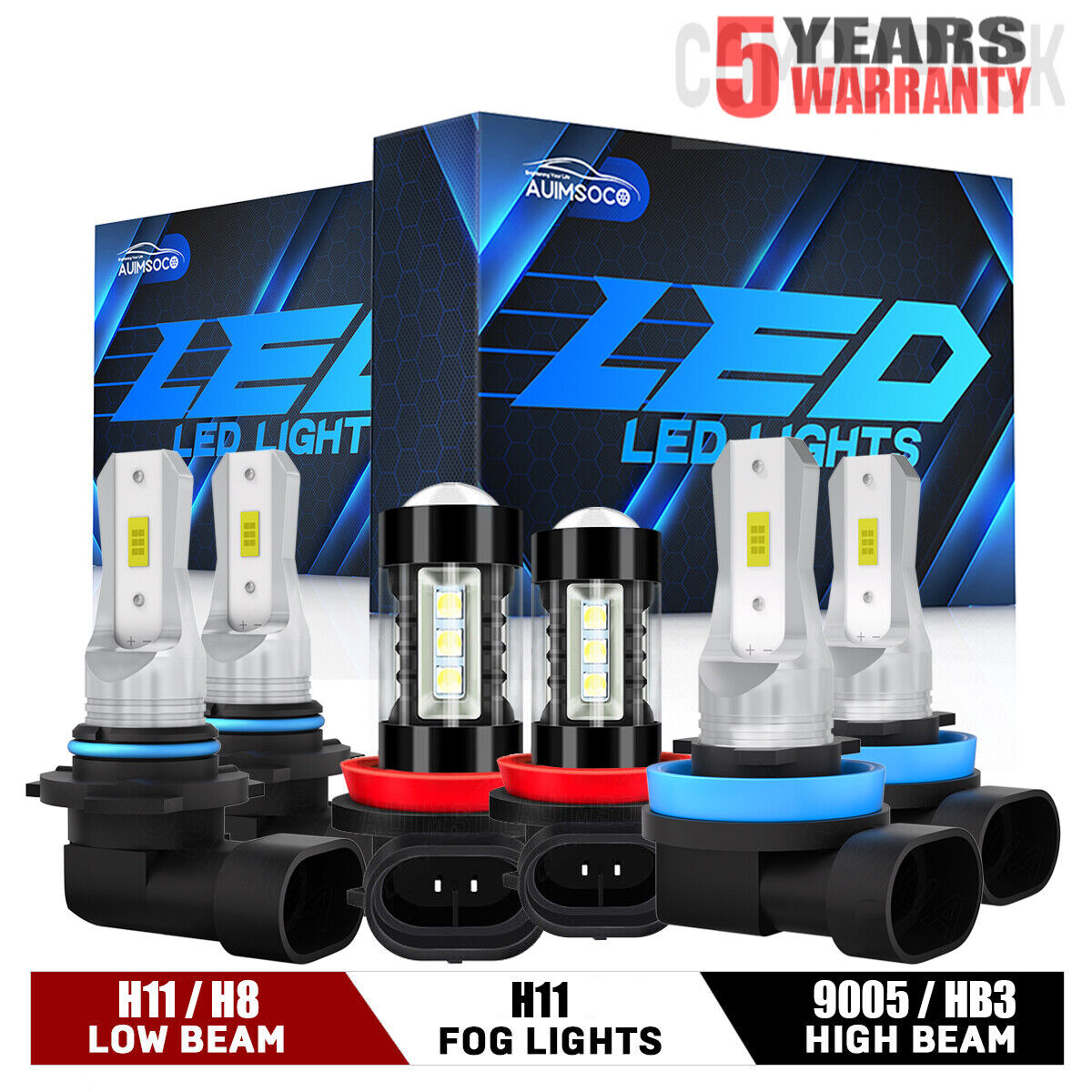 For Jeep Grand Cherokee 2012-2018 6x LED Headlight Hi/Lo Beam & Fog Light Bulbs