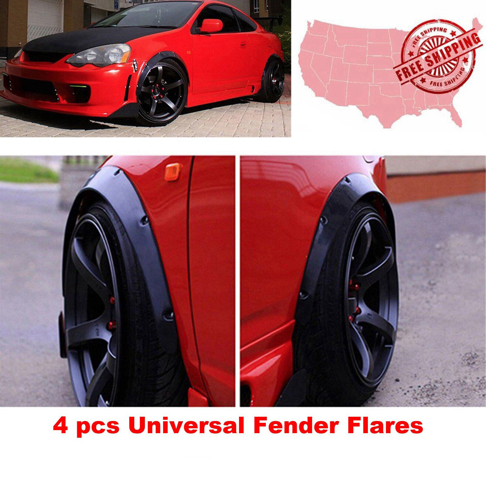 4x Black Universal Fender Flares Flexible Durable Polyurethane Auto Car Body Kit