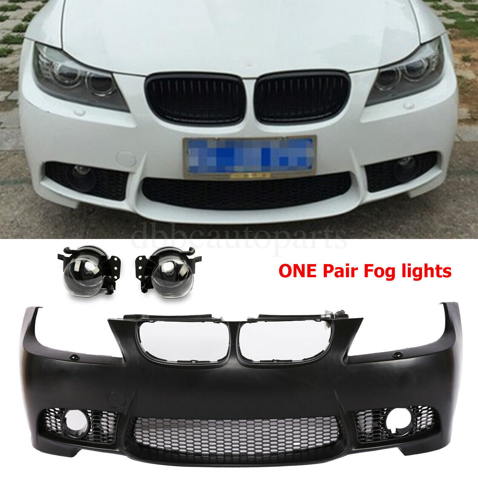 Front Bumper M3 Style  Fit for 2009-2011 BMW E90 E91 4dr 3-Series + Fog lights