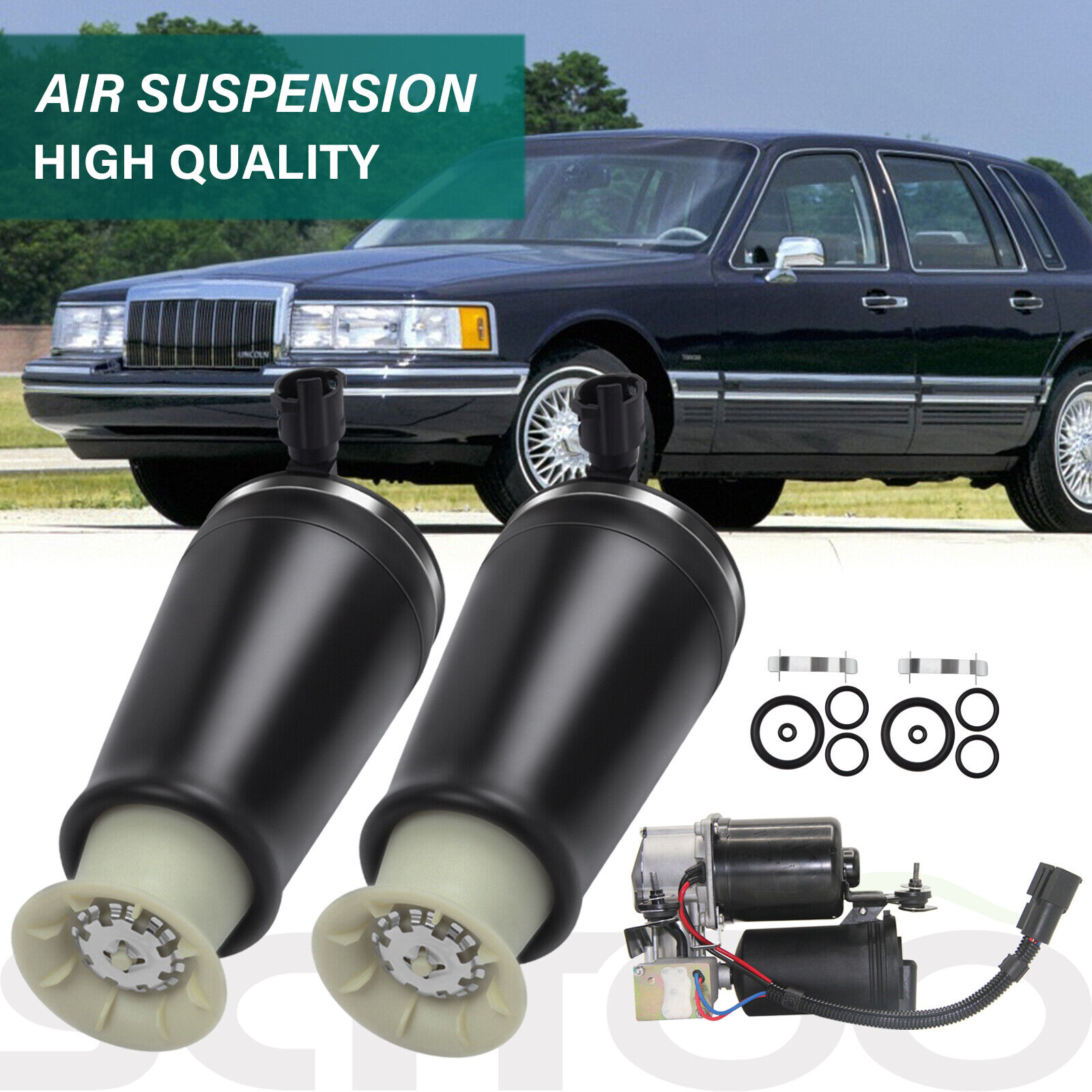 3PCS Rear Air Suspension Bags Compressor For Lincoln Town Car Crown Victoria