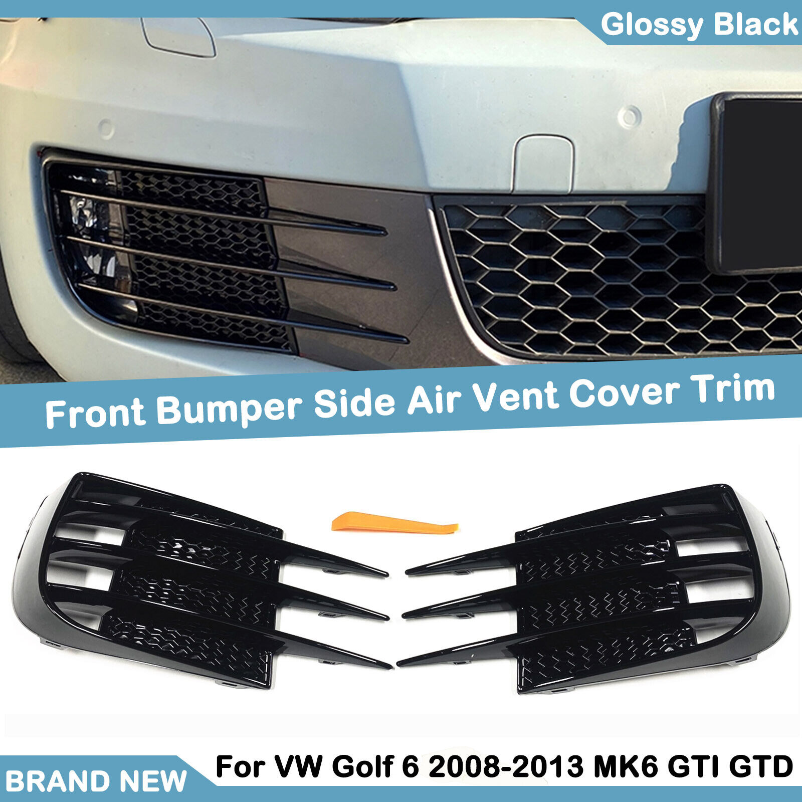 Front Fog Light Grill Cover Kit For VW Golf 6 2008 09-13 MK6 Volkswagen GTI GTD