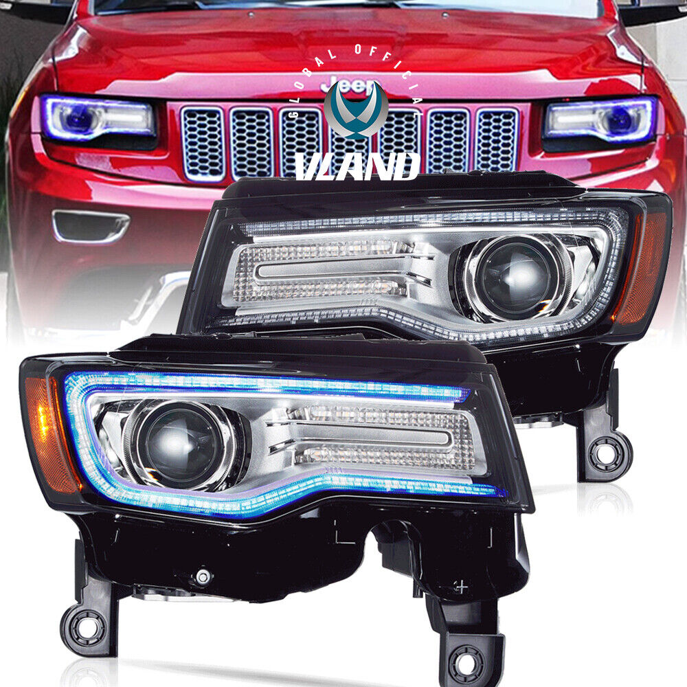 VLAND Chrome LED Headlights w/Animation For 2014-22 Jeep Grand Cherokee DRL Sets