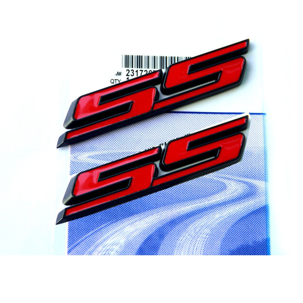 2x Red SS Emblems Badge Sticker for Camaro GM SS Silverado Series Black FU