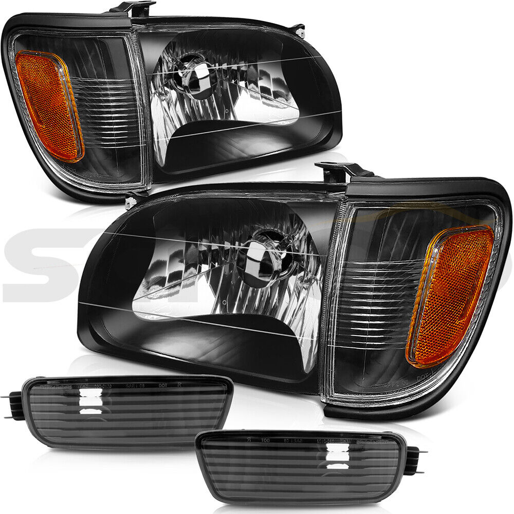 VICTOCAR Black Front Headlights & Bumper Lamps for 01-04 Toyota Tacoma LH & RH