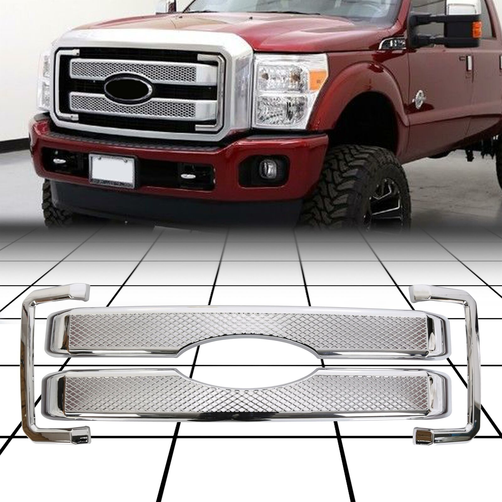 Fit 2011-16 Ford F-250 F-350 F-450 F-550 Chrome Bumper Hood Grille Cover Frame