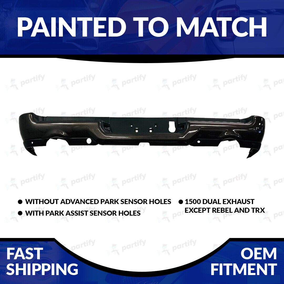 NEW Painted 2019-2023 Dodge Ram 1500 Rear Bumper Asmbly Dual Exh W/ 4 Snsr Holes