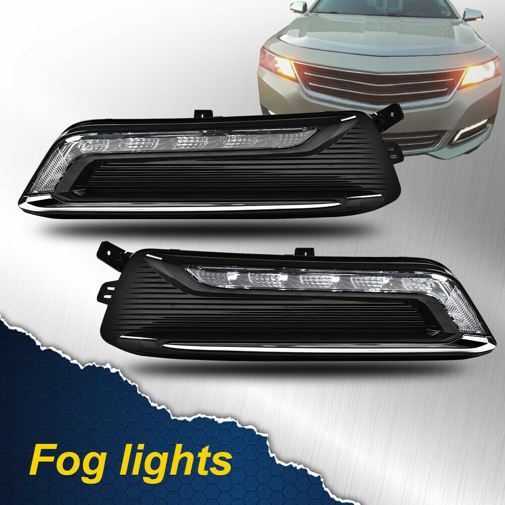Fit For 14-20 Chevy Impala Clear Lens LED DRL Fog Lights Pair Wiring Switch Kit