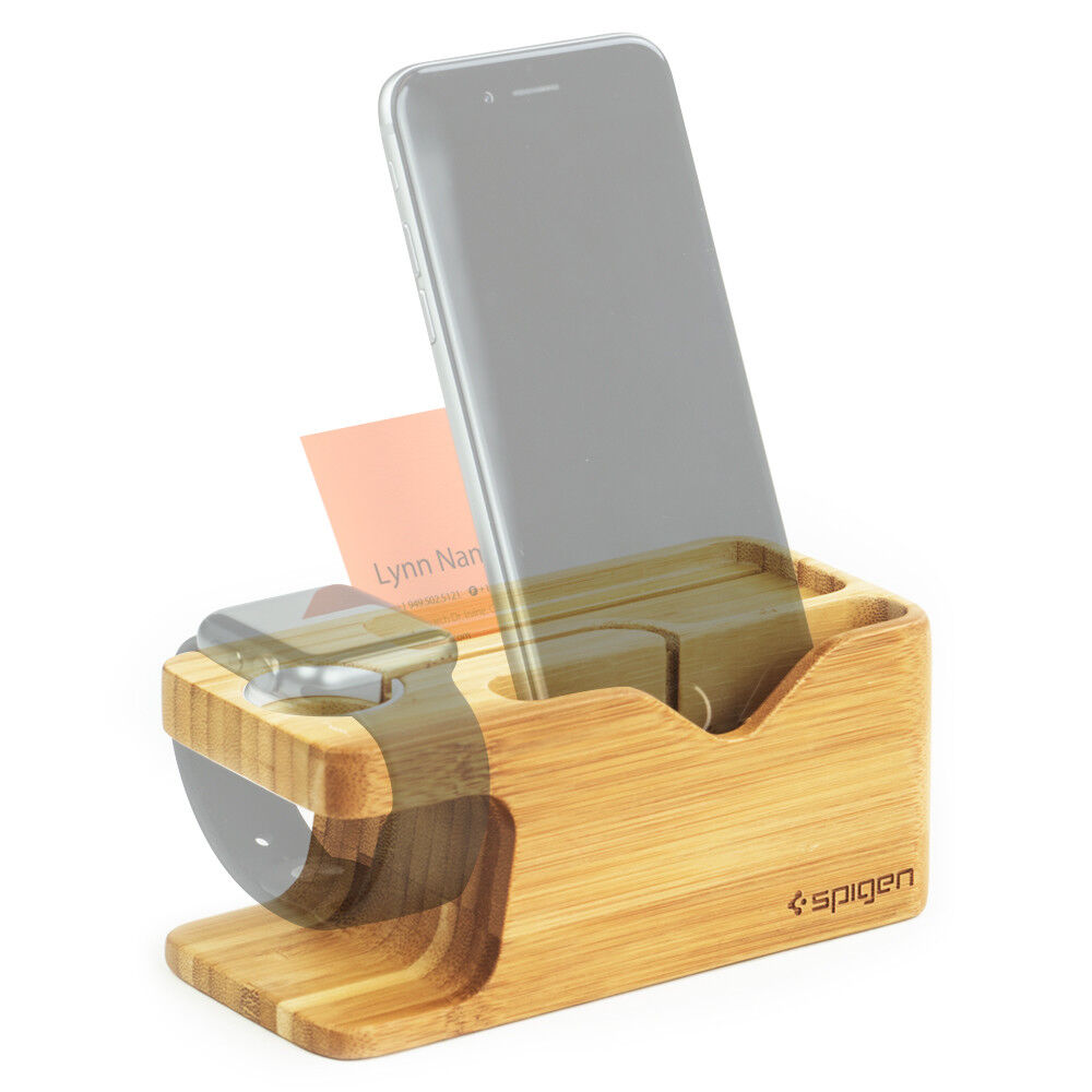 Apple Watch and iPhone Stand Bamboo | Spigen [S370] Charging Dock Station Mount