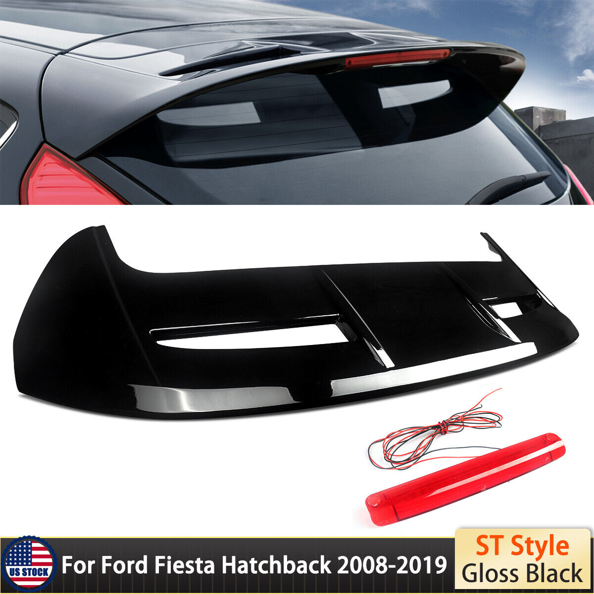 For 2008-2019 Ford Fiesta Hatchback ST Factory Style Spoiler Wing GLOSS BLACK