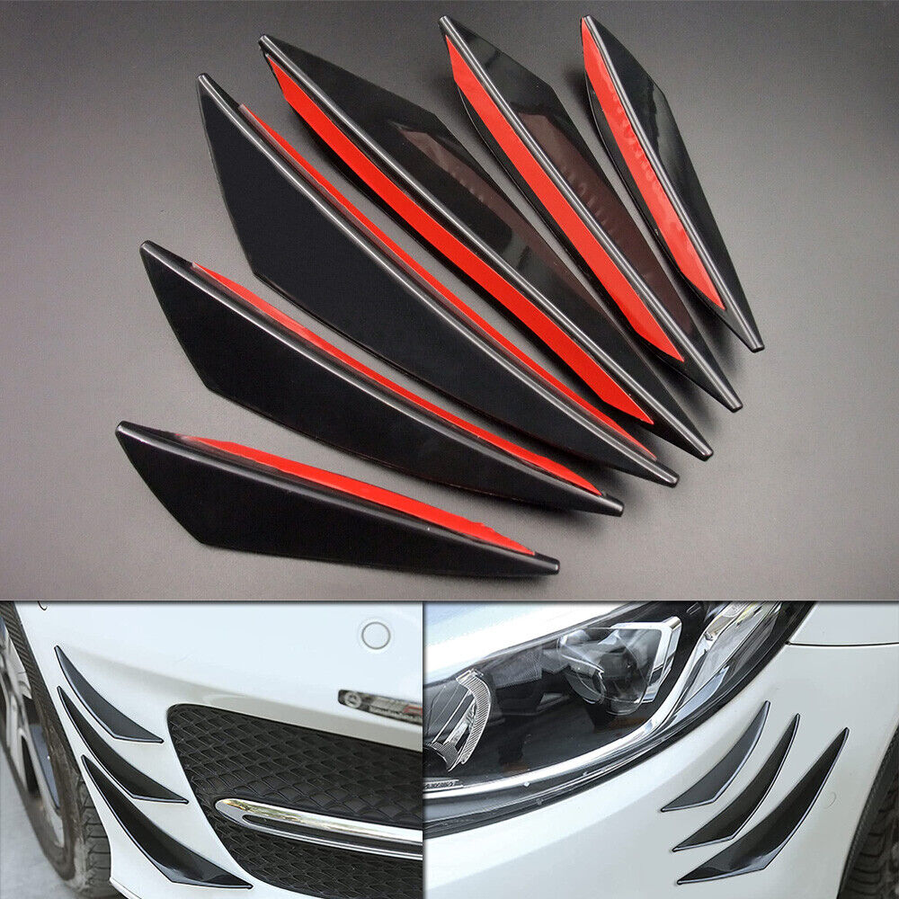 6pcs Glossy Black Universal Car Bumper Spoiler Canards Decorative Sitcker Fins