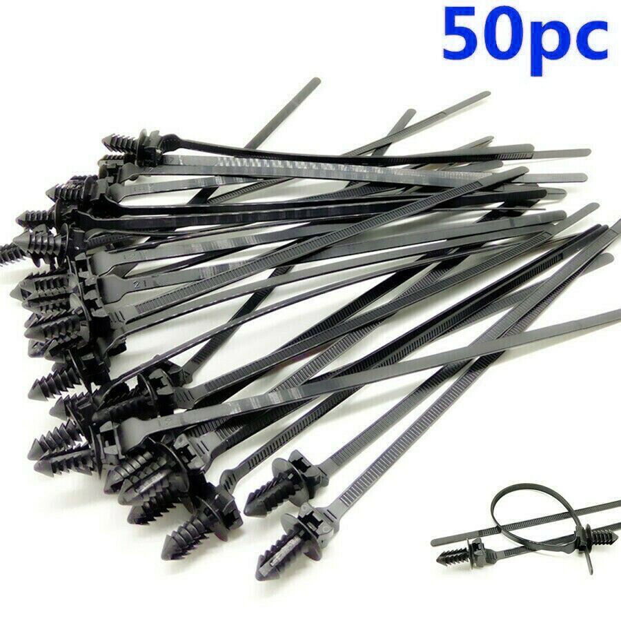 50Pcs Nylon Car Cable Tie Fastener Clips Loom Hose Clamp Fastening Zip Strap Kit