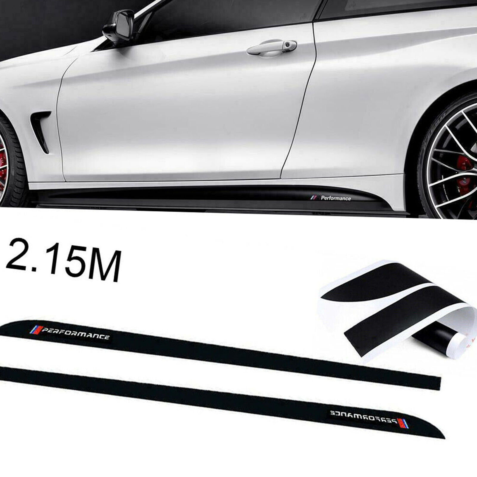 Performance 2.15M Glossy Black Side Skirt Sill Decal Stripe Stickers For BMW US