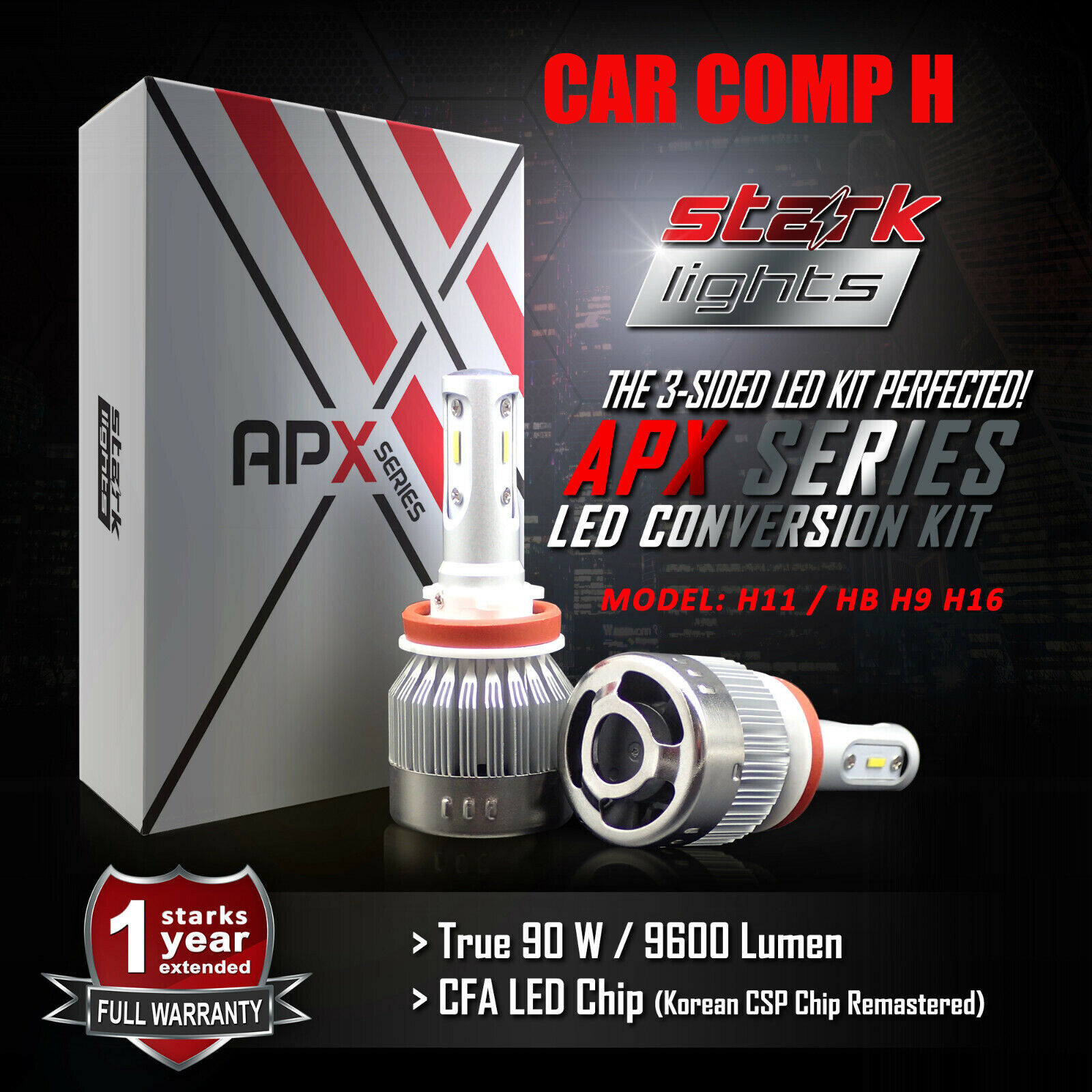 Stark APX 90W 9600LM LED 6000K Bulbs White Headlight High Beam Kit PAIR - H9