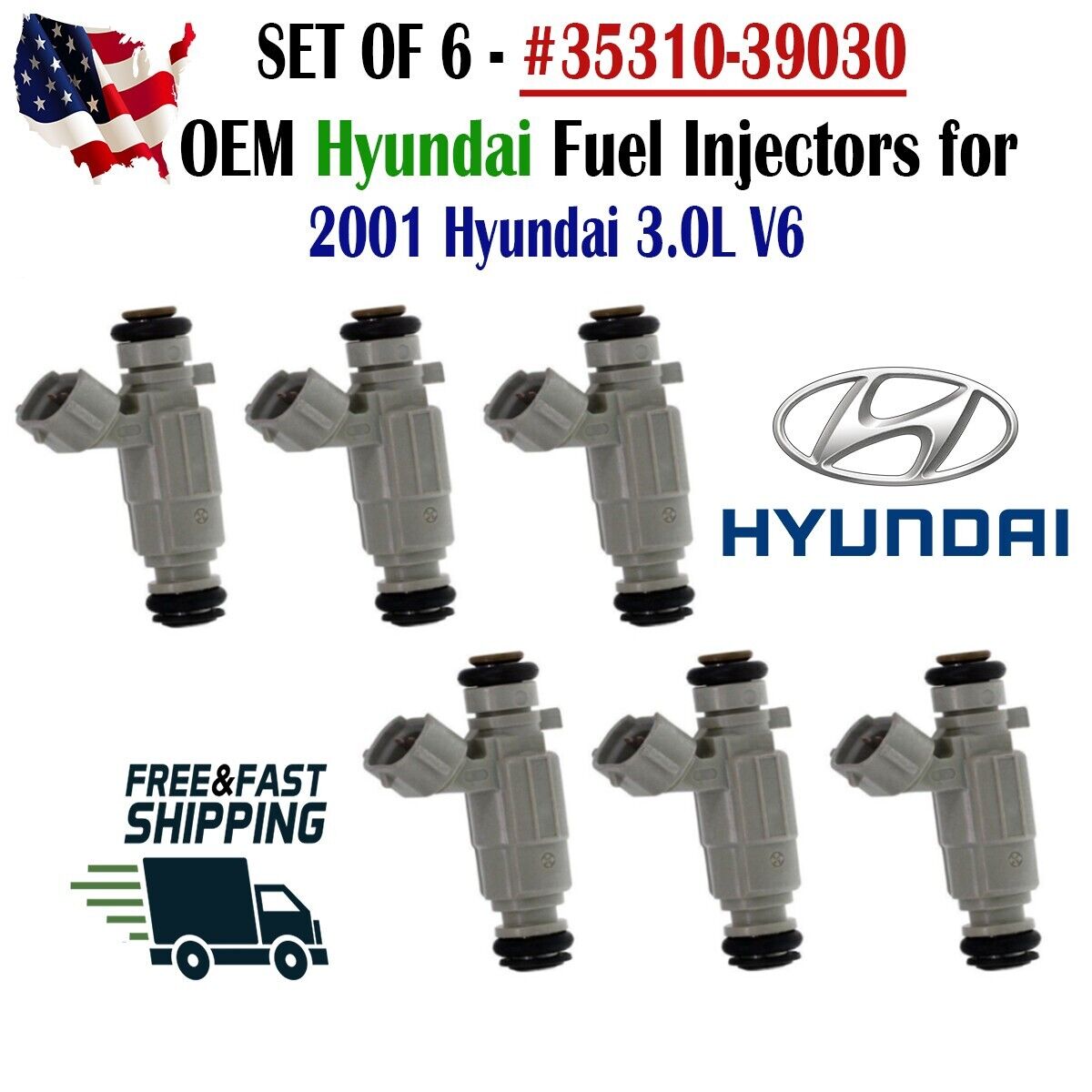 OEM Hyundai set of 6 Fuel Injectors for 2001 Hyundai XG300 3.0L V6 #35310-39030