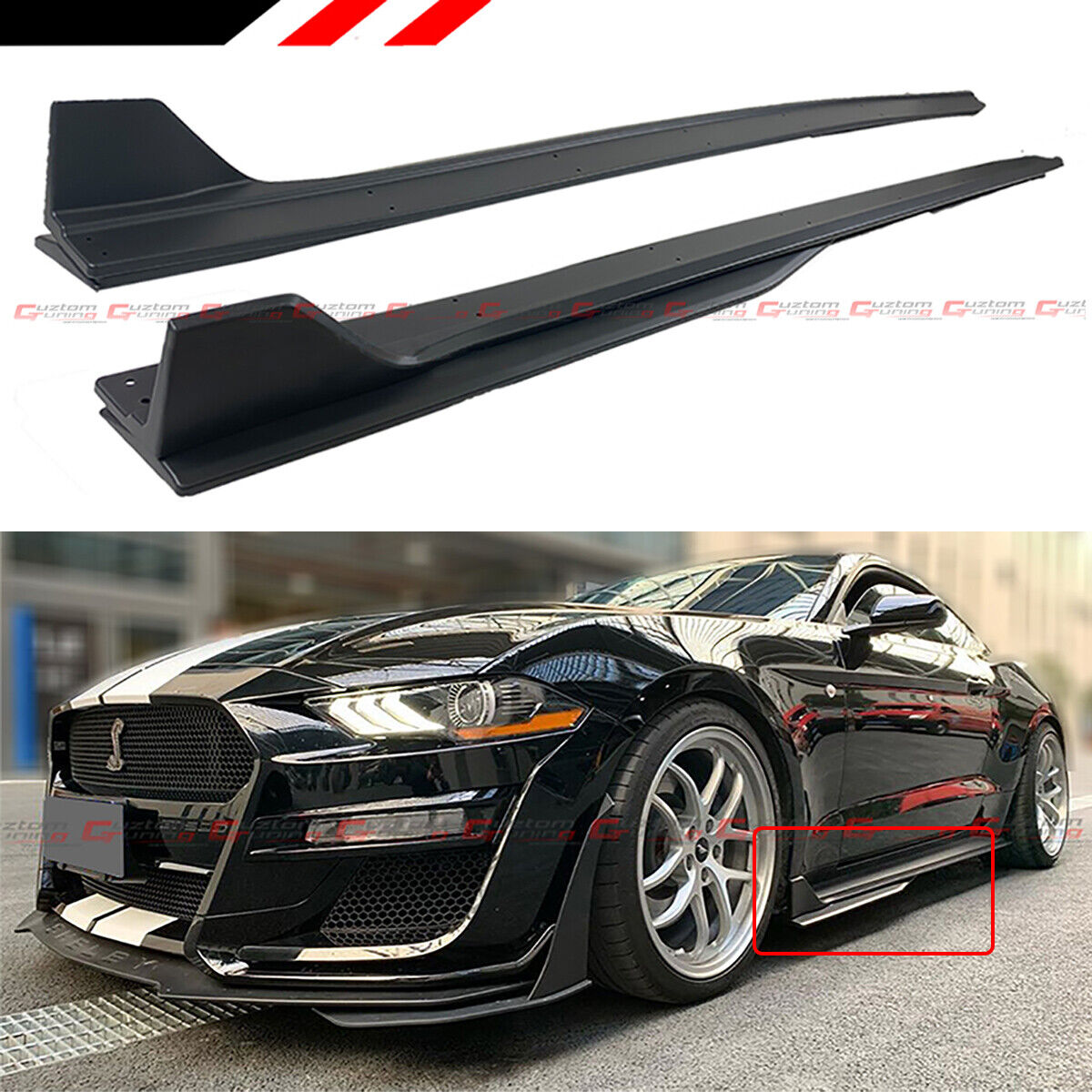 For 2015-2023 Ford Mustang GT500 Style Texture Blk Side Skirt Extension Splitter