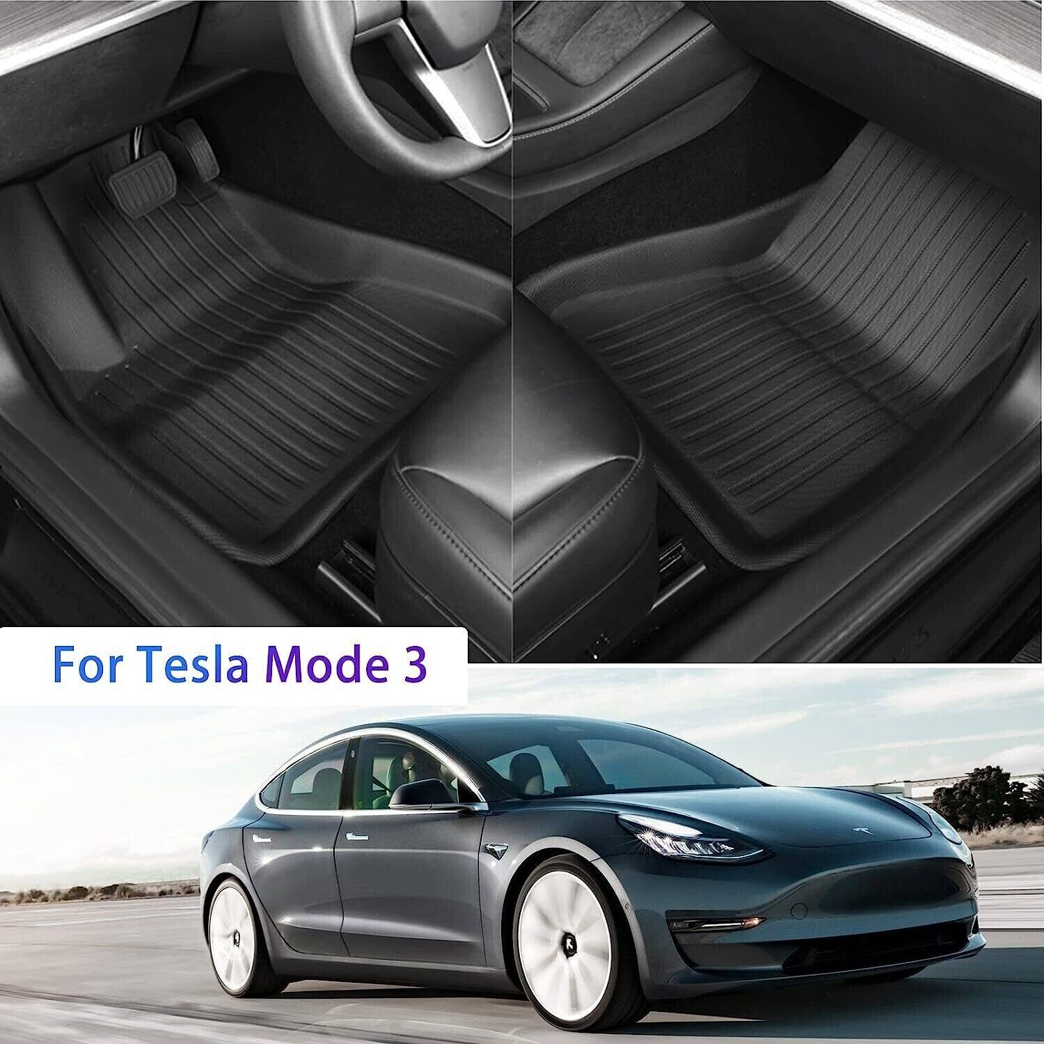 No Logo 3D Maxpider For 2021-2024 Tesla Model 3 All Weather Floor Mat Set Black