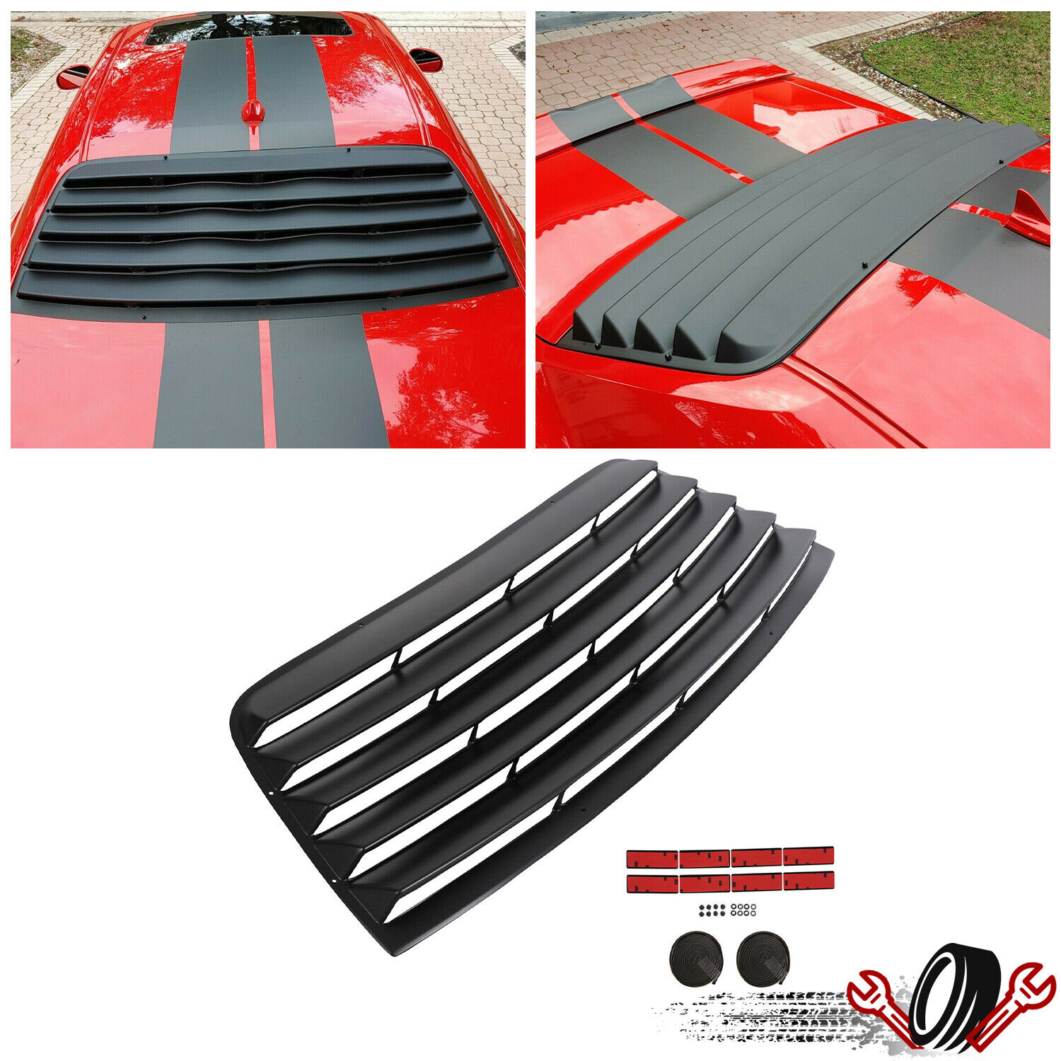 Fits 08-22 Dodge Challenger Rear Window Scoop Louver Sun Shade Cover Vent Black