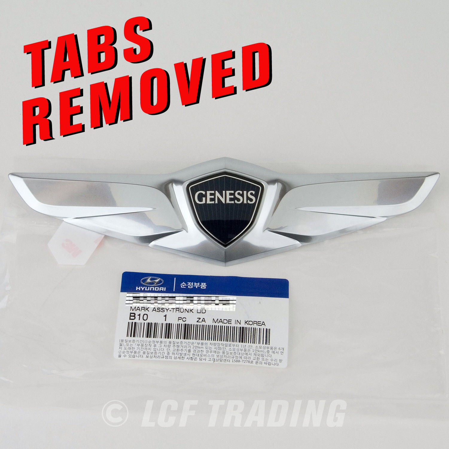 2015 Hyundai Genesis Sedan OEM Trunk Wing Emblem *** with TABS REMOVED ***