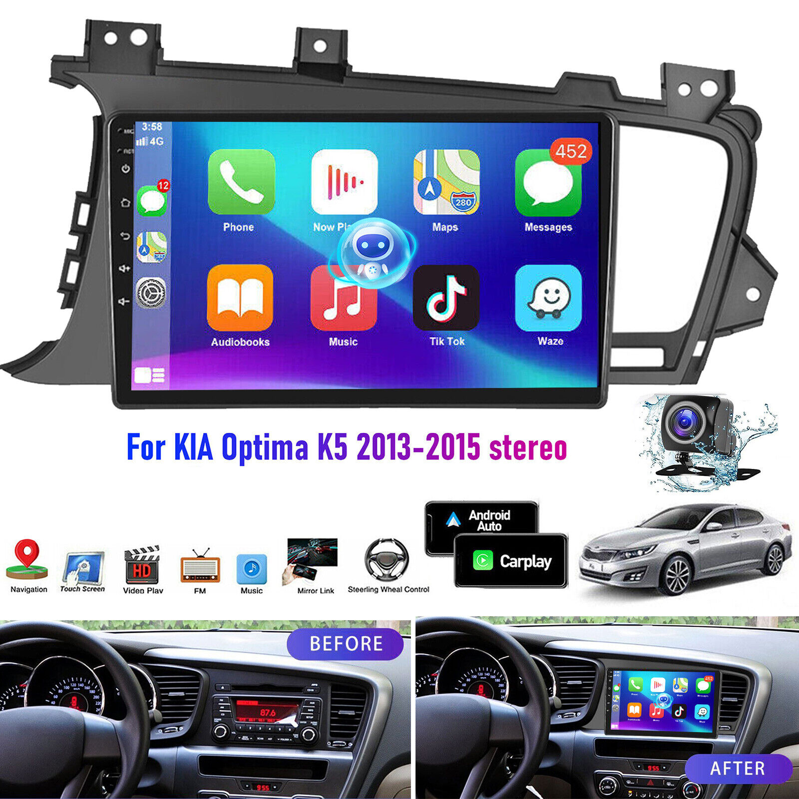 Android 13 Carplay Camera For Kia Optima K5 2011-2015 GPS Navi Car Radio Stereo