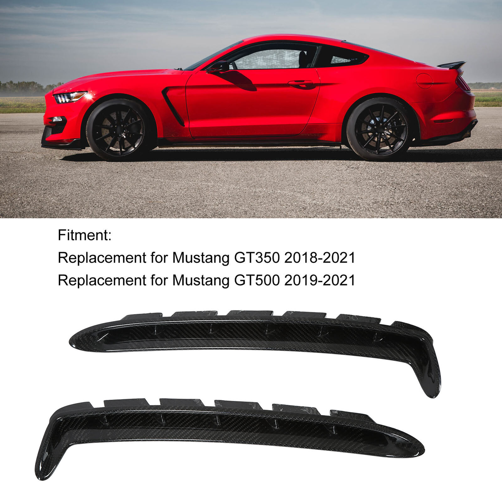 ‧★ 2pcs Side Air Vent Trim Carbon Fiber UV Resistant For Mustang GT350 2018‑2021