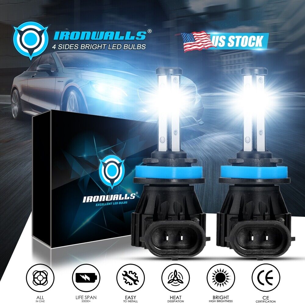 IRONWALLS H11 LED Headlight Kit Low Beam Bulb Super Bright 6500K White 1000000LM