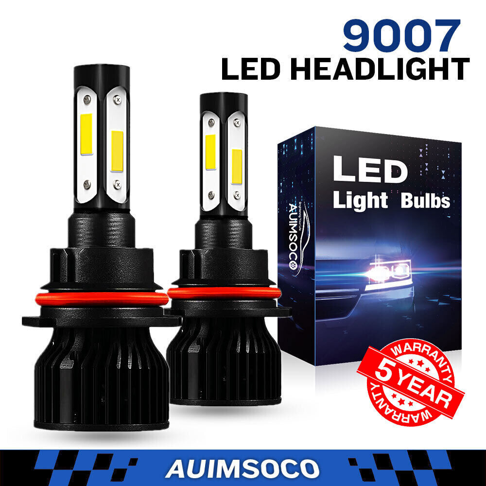 Pair 4-Side 9007 LED Headlight Bulbs Kit HB5 Hi/Low Dual Beam 6500K Super White