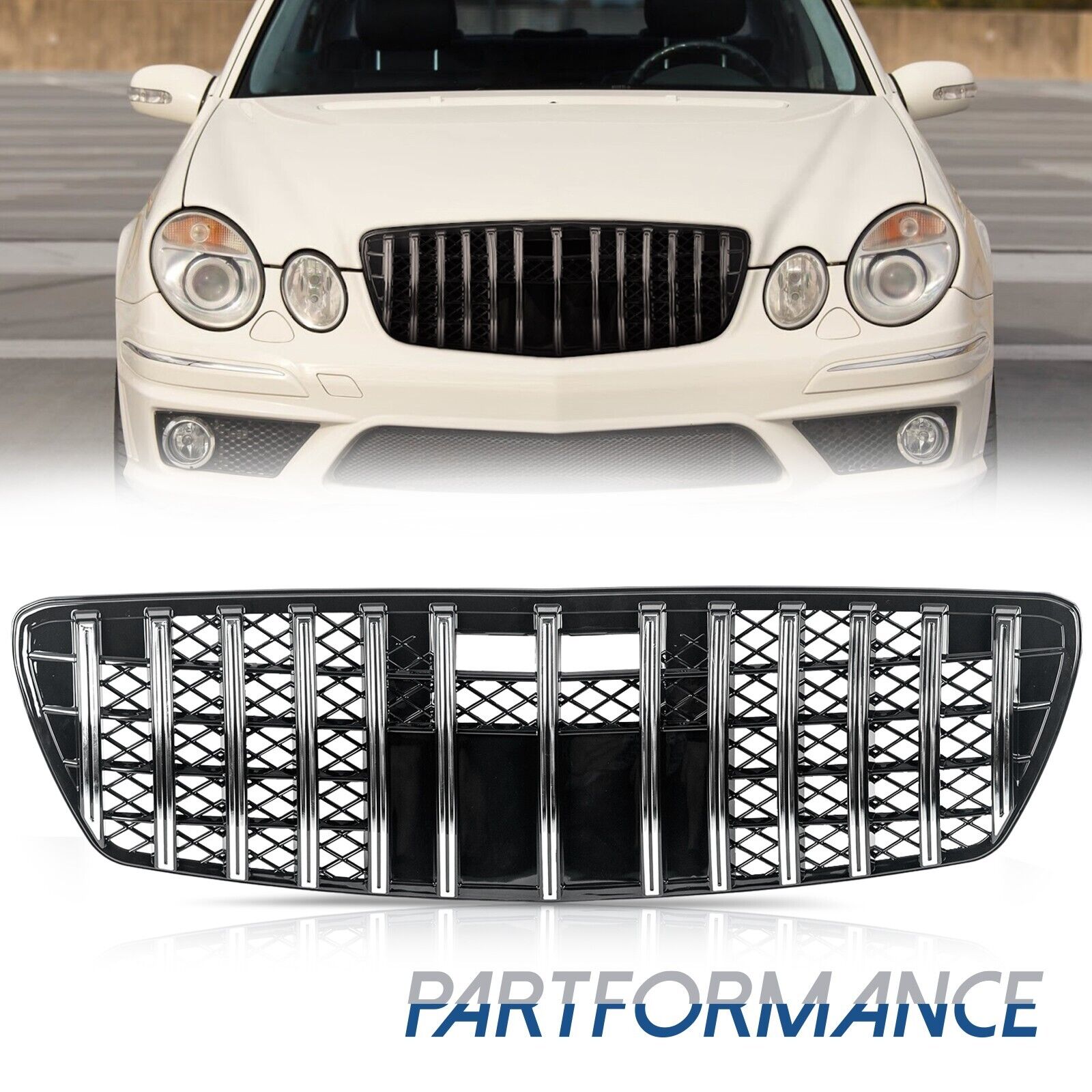 Front Grille GTR AMG Grill For 03-06 Mercedes Benz W211 E-Class Chrome/Black