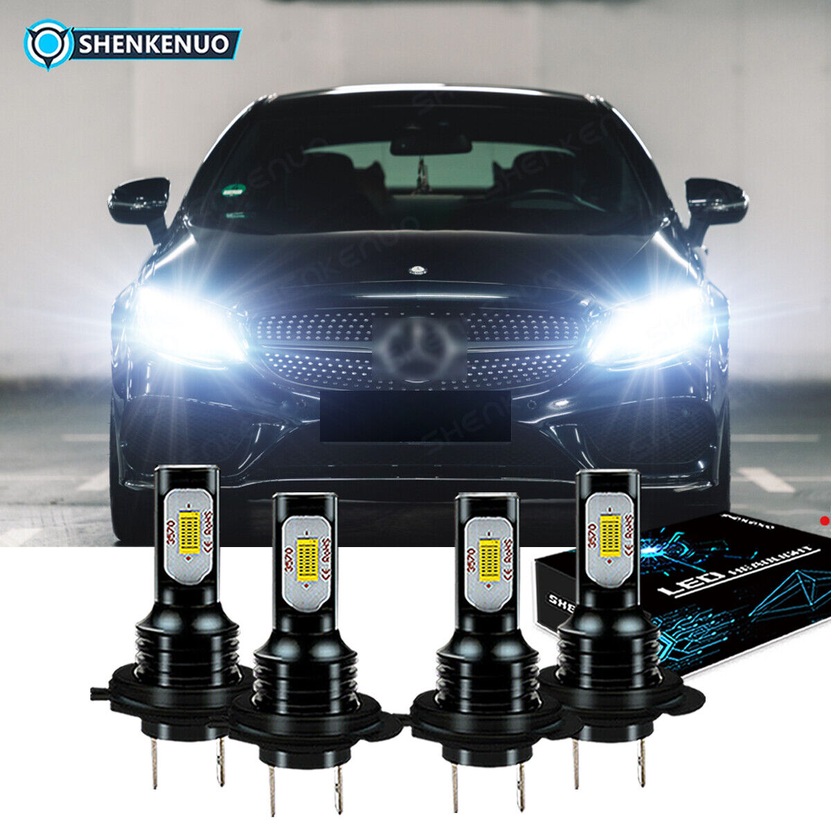 For 2008-2017 Mercedes-Benz C300 - Front LED Headlight 4X Bulbs High-Low beam