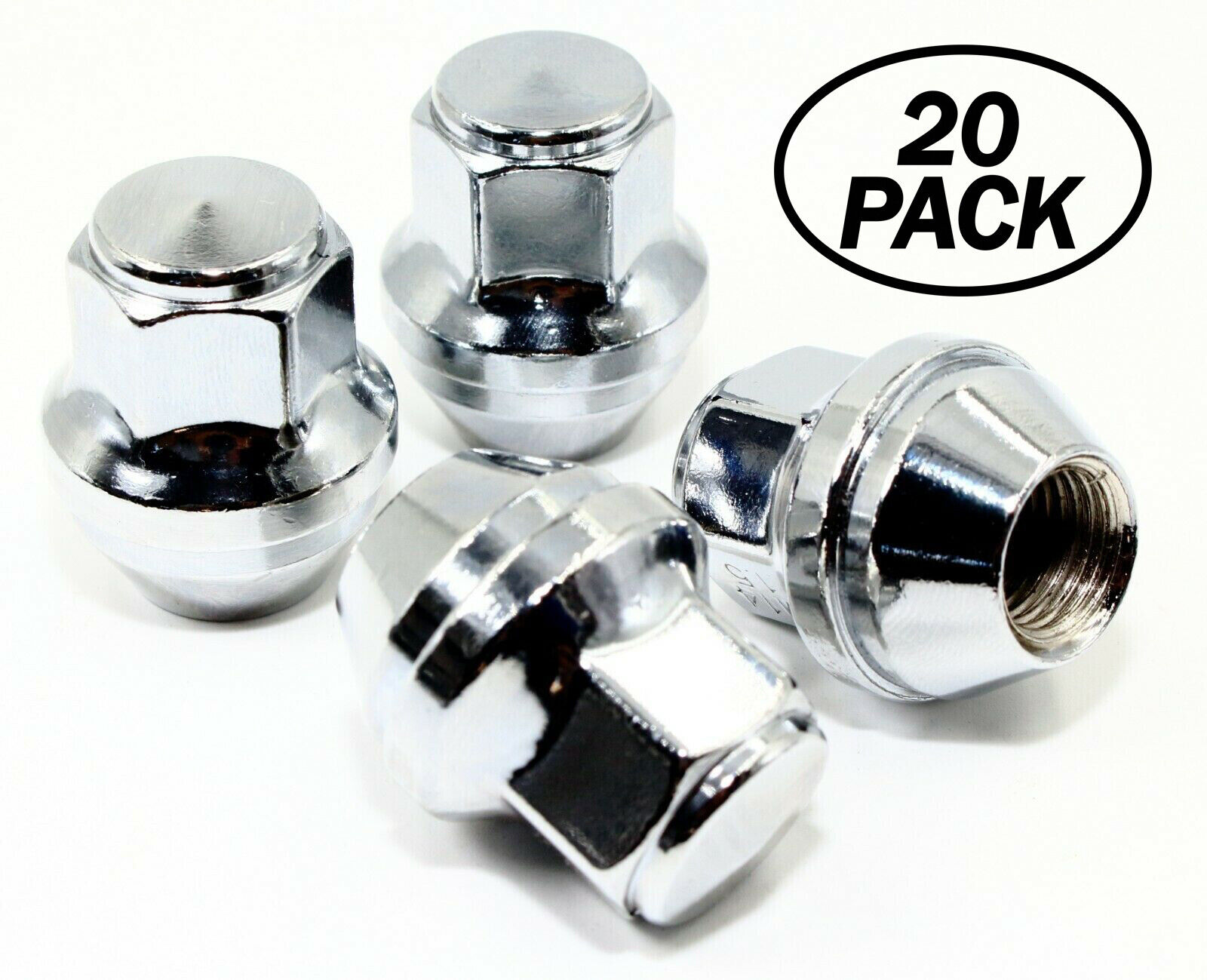 20 14x1.5 21mm Hex Chrome OEM Factory Style Acorn Ford Mustang Lincoln Lug Nuts 