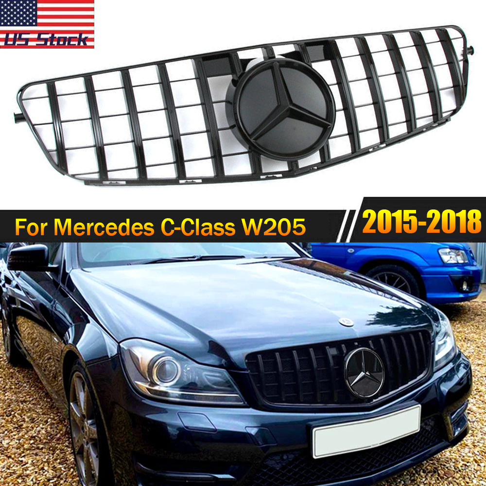 Black GT R Front Grille For Mercedes Benz W204 2008-14 C250 C350 C300 Star Grill